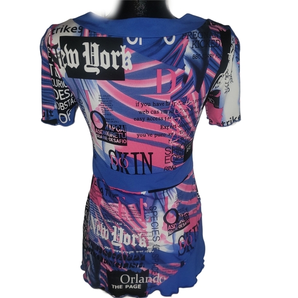 Le Grenier Blue and Pink Graphic Print Short Sleeve Top M - Picture 5 of 6